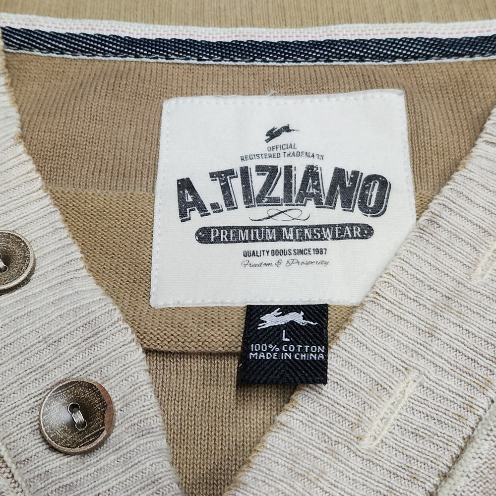 Mens A. Tiziano Wheat Tan Distressed Front Buttoned Sweater Size Large Gorp - Picture 12 of 14